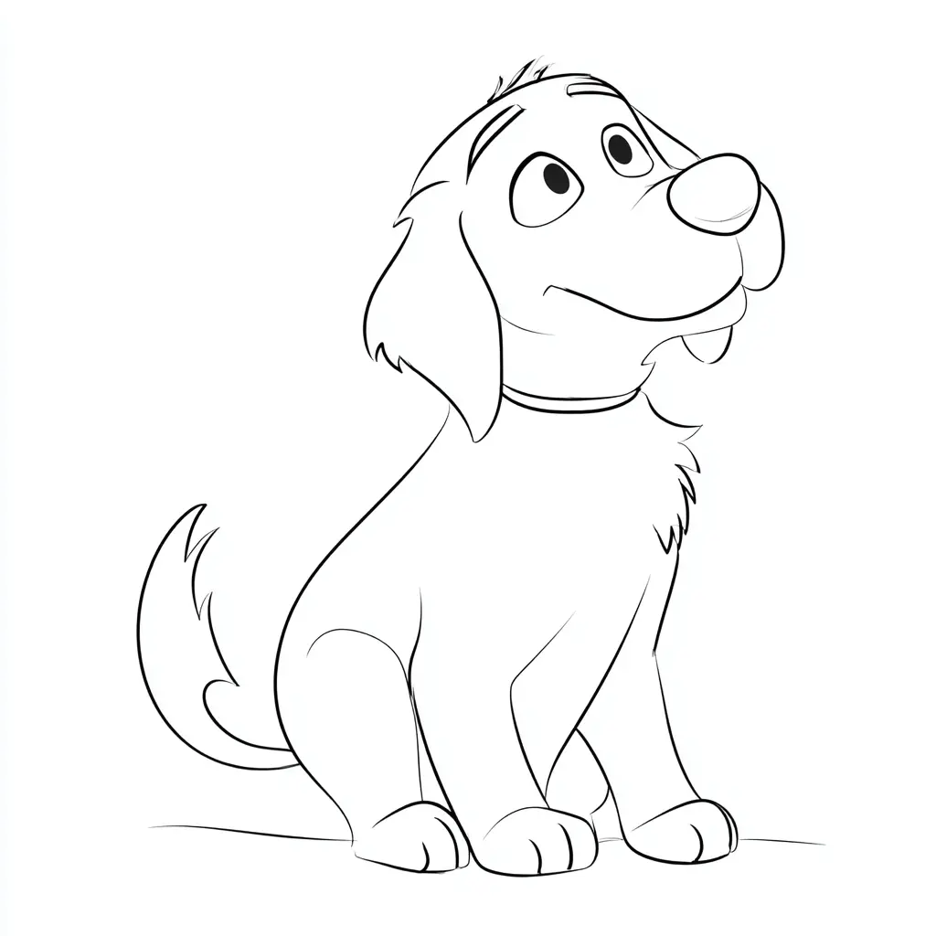 Dibujo de golden retriever caricaturesco sentado para colorear Dibujo de golden retriever caricaturesco sentado para colorear