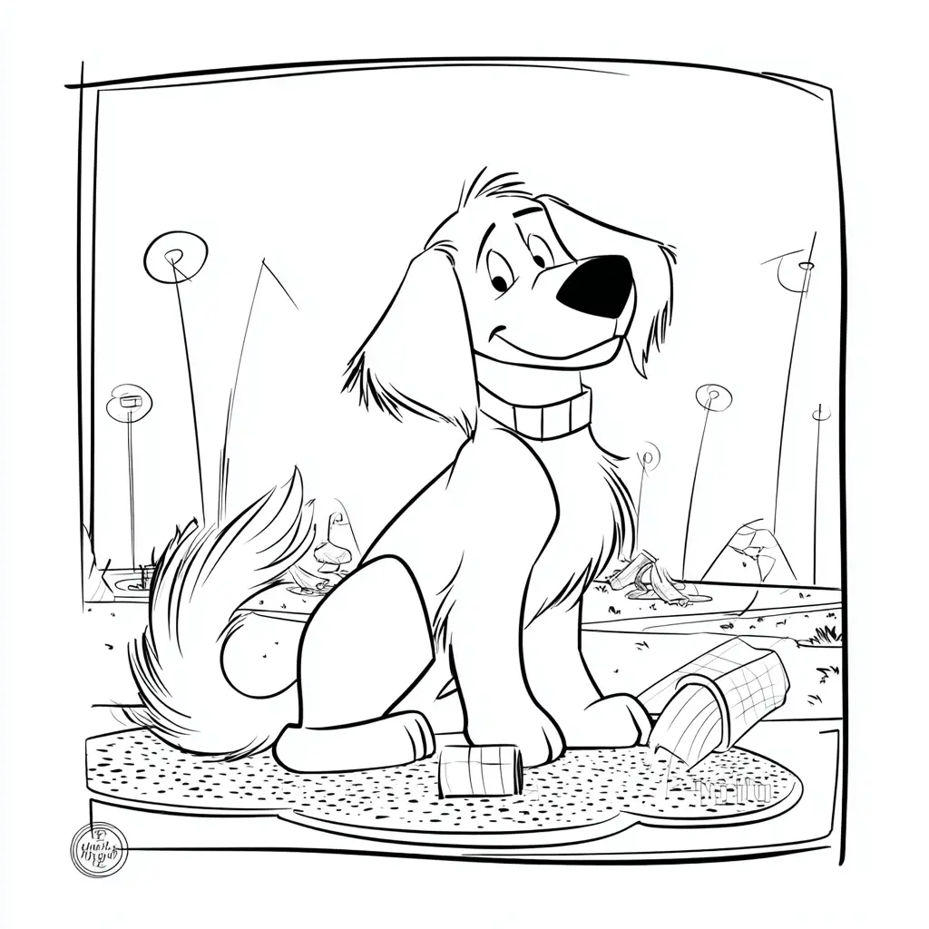 Dibujo de escena cartoon de golden retriever para colorear Dibujo de escena cartoon de golden retriever para colorear