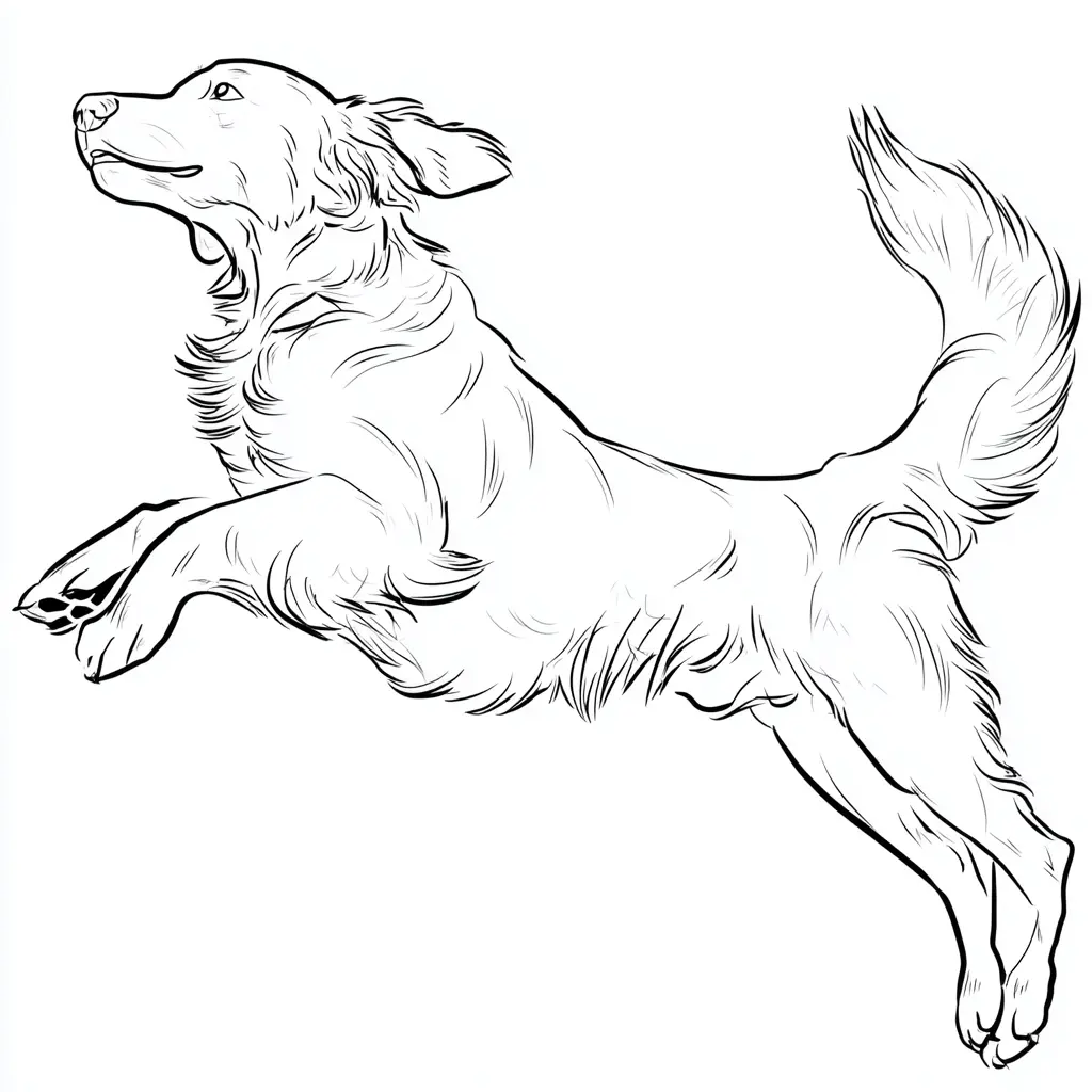Dibujo de golden retriever realista saltando para colorear Dibujo de golden retriever realista saltando para colorear