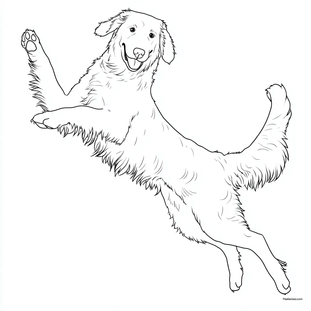 Dibujo de golden retriever detallado en movimiento para colorear Dibujo de golden retriever detallado en movimiento para colorear