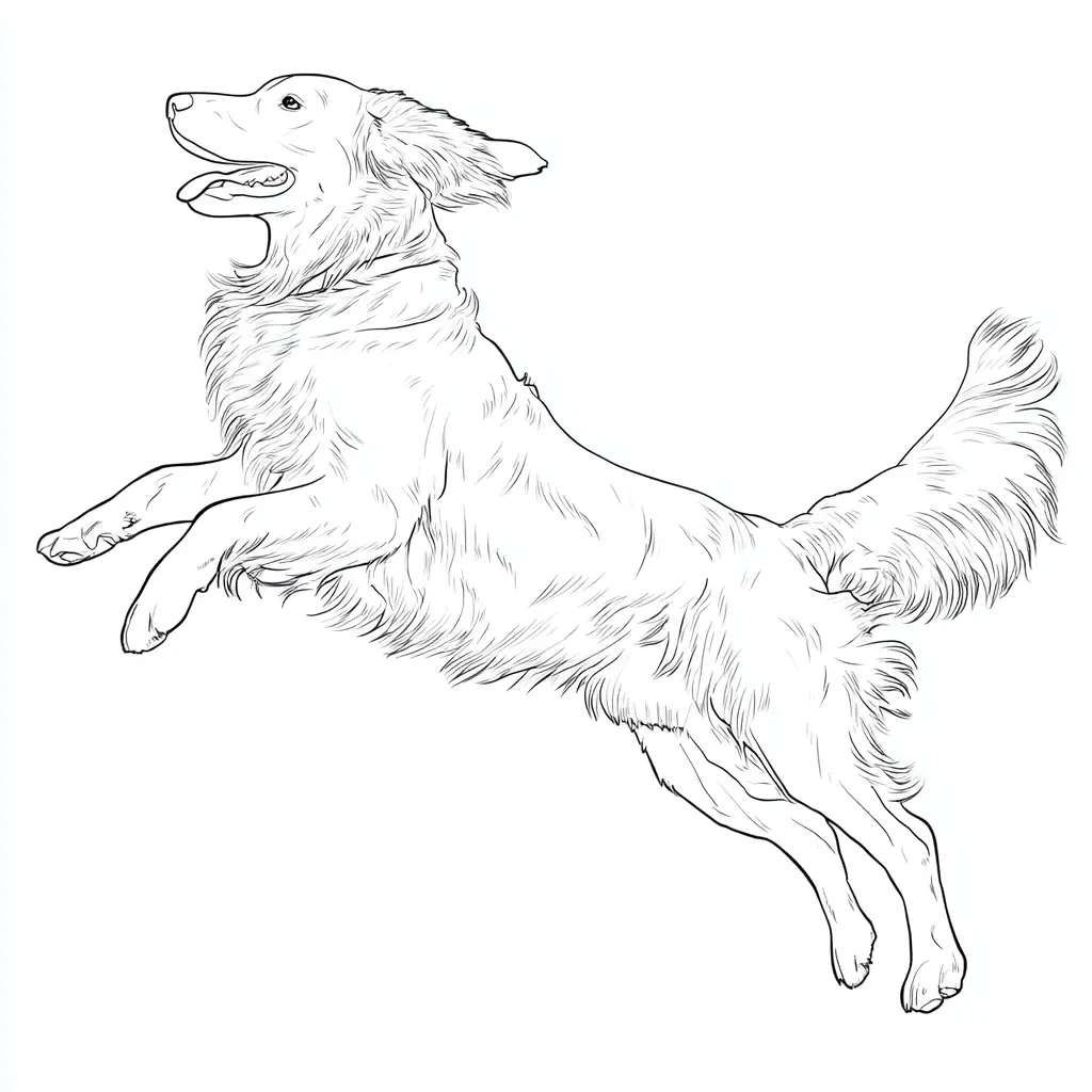 Dibujo de golden retriever naturalista saltando para colorear Dibujo de golden retriever naturalista saltando para colorear