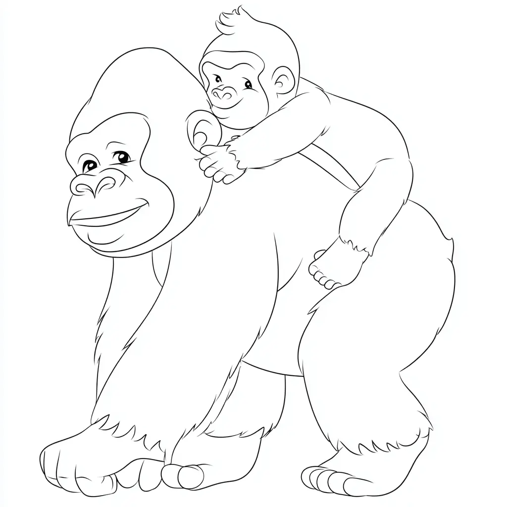 Dibujo de bebé gorila y mamá de paseo para colorear Dibujo de bebé gorila y mamá de paseo para colorear