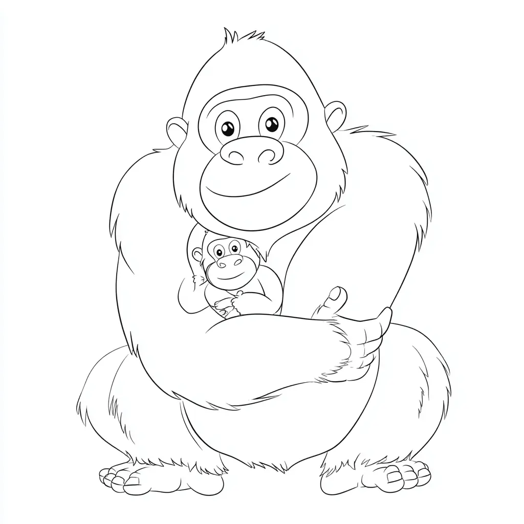 Dibujo de gorila abrazando a su bebé para colorear Dibujo de gorila abrazando a su bebé para colorear