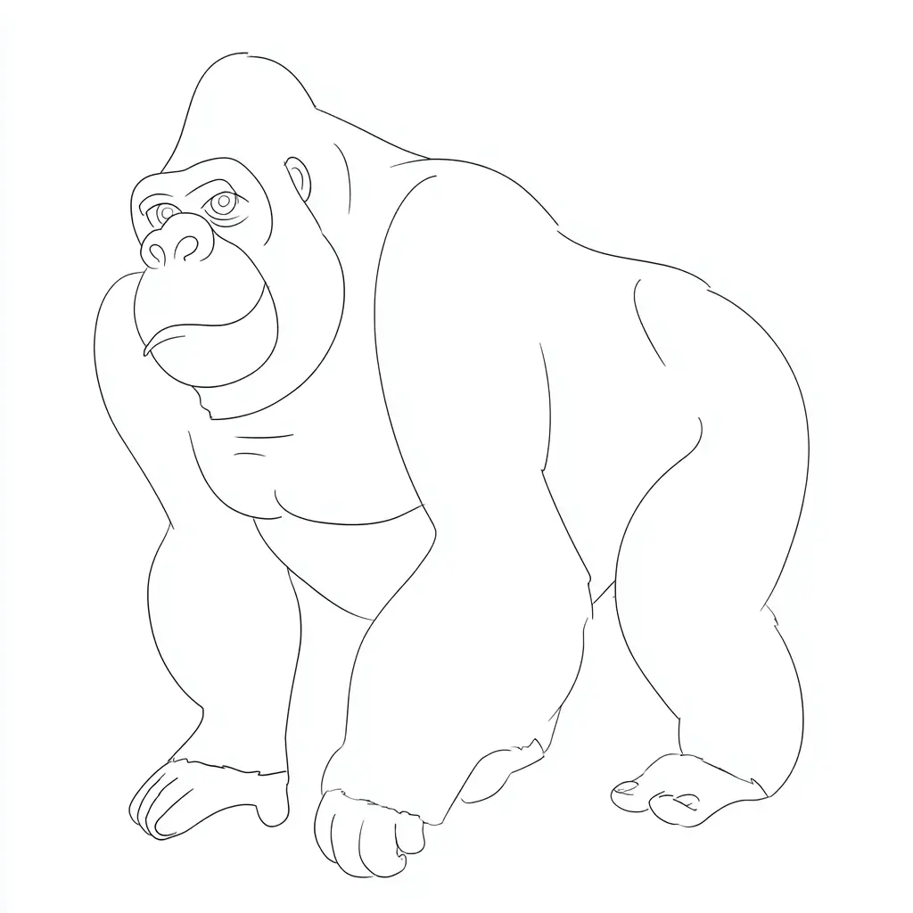 Dibujo de contorno de gorila con detalle para colorear Dibujo de contorno de gorila con detalle para colorear