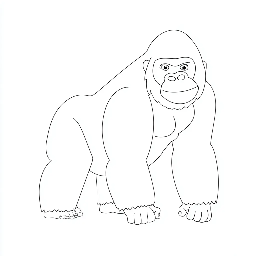 Dibujo de gorila en pose de movimiento para colorear Dibujo de gorila en pose de movimiento para colorear