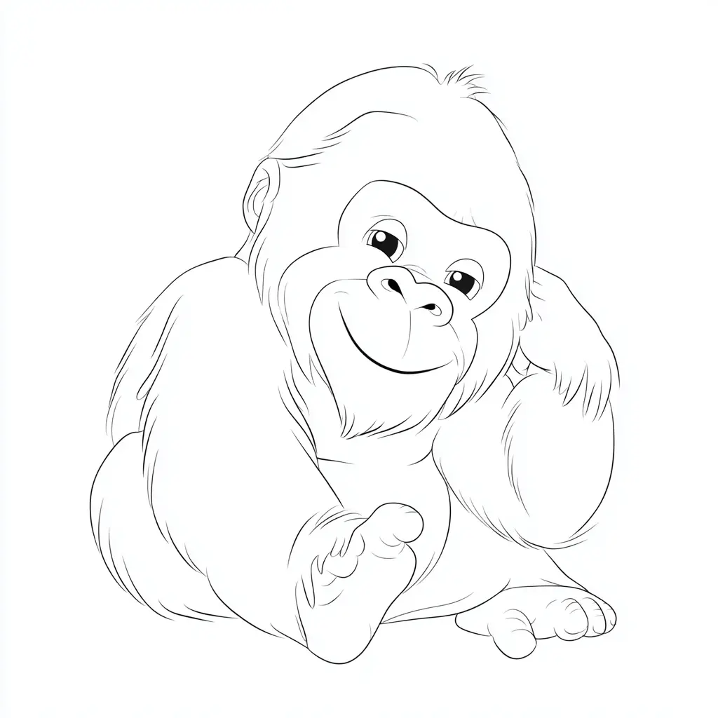 Dibujo de pose de gorila feliz para colorear Dibujo de pose de gorila feliz para colorear
