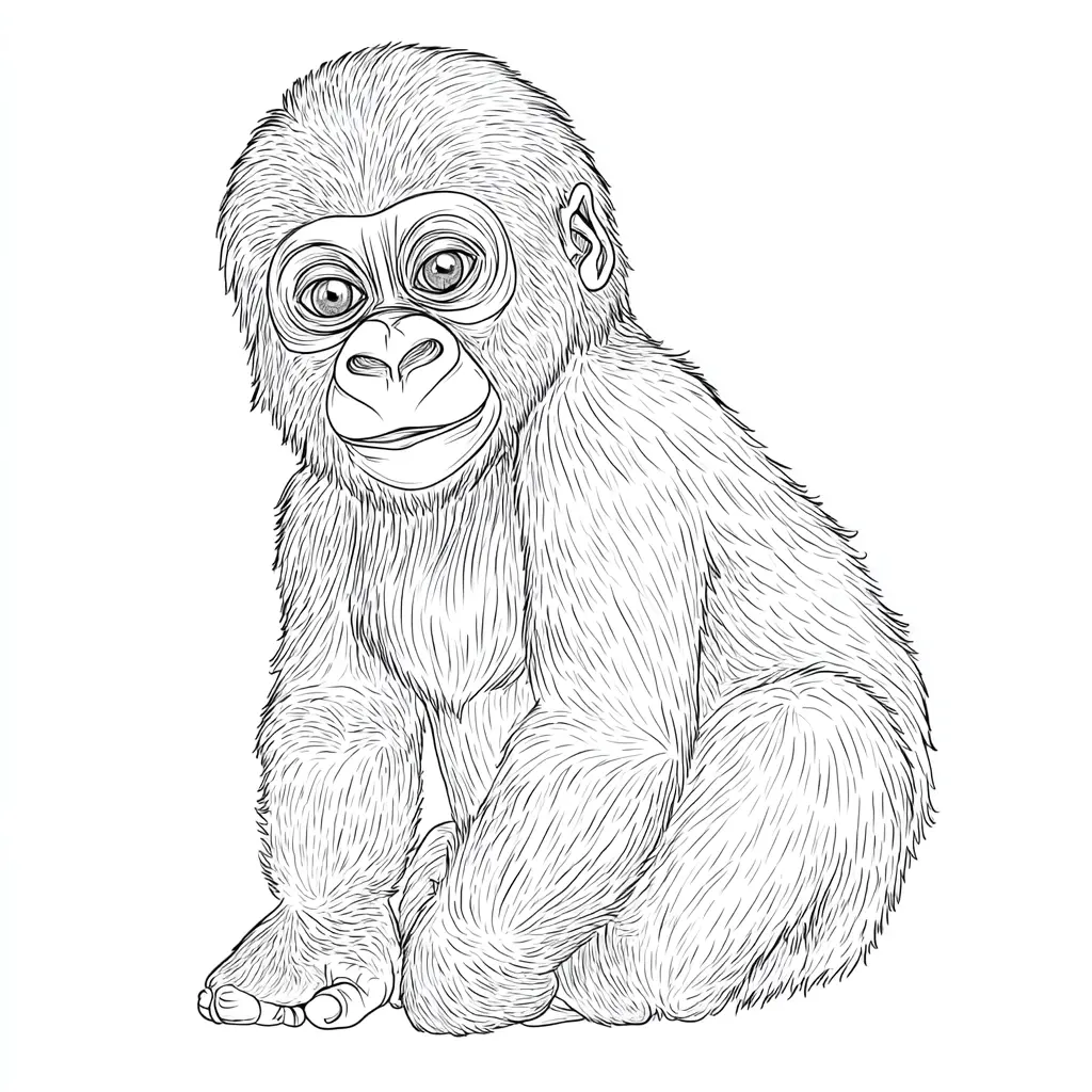 Dibujo de gorila pequeño de estilo realista para colorear Dibujo de gorila pequeño de estilo realista para colorear