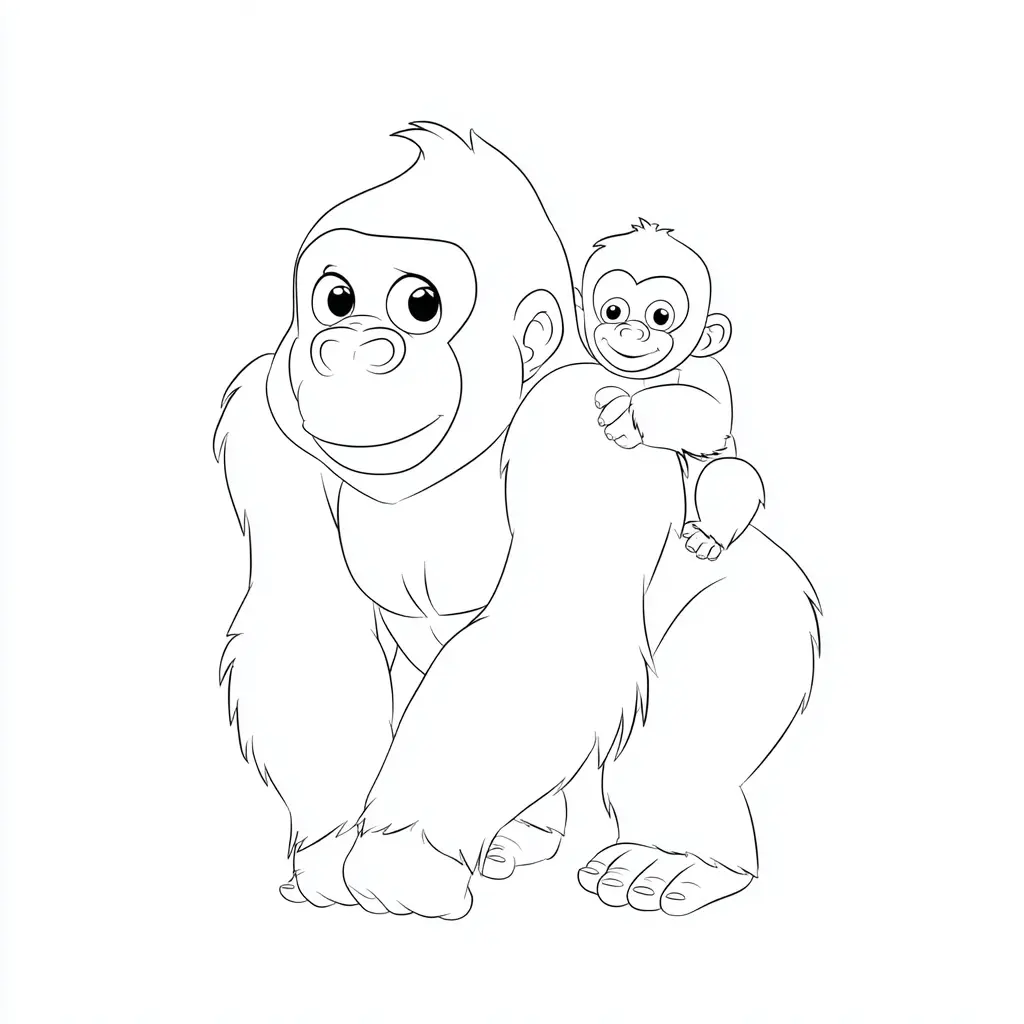 Dibujo de mamá y bebé gorilas para colorear Dibujo de mamá y bebé gorilas para colorear