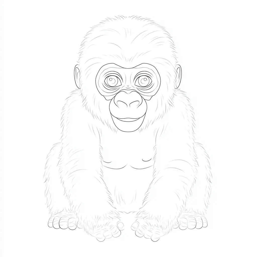 Dibujo de gorila realista con pelaje para colorear Dibujo de gorila realista con pelaje para colorear