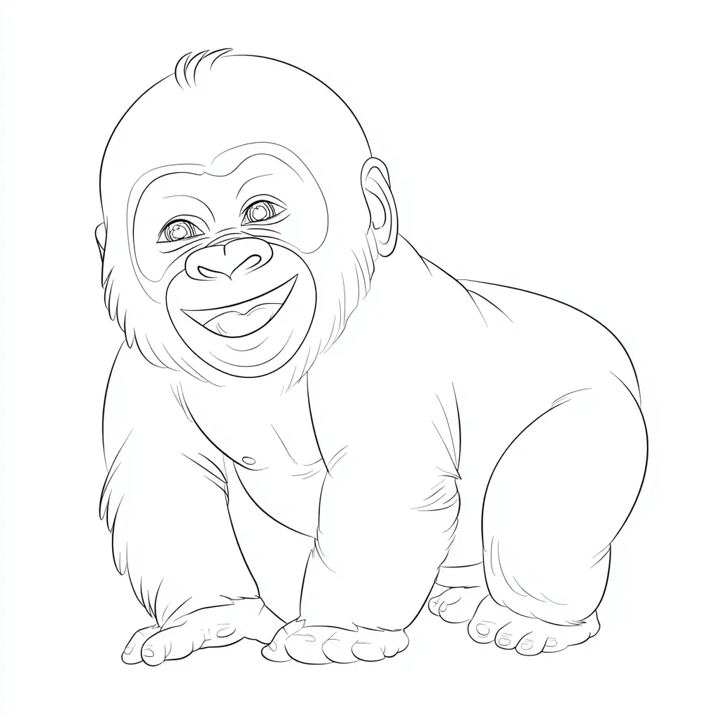 Dibujo de pequeño gorila feliz para colorear Dibujo de pequeño gorila feliz para colorear