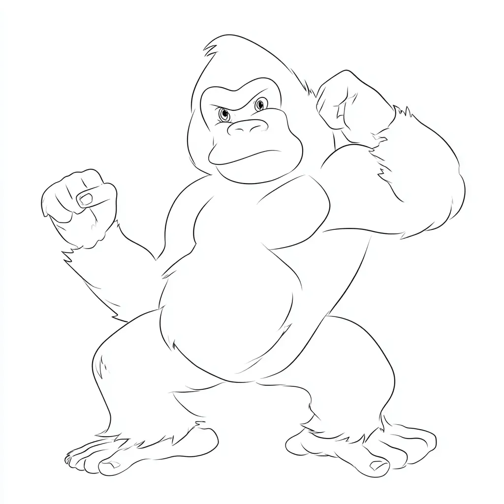 Dibujo de pose de fuerza de gorila cartoon para colorear Dibujo de pose de fuerza de gorila cartoon para colorear