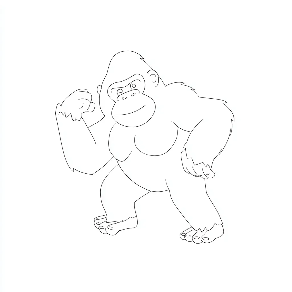 Dibujo de gorila en posición animada para colorear Dibujo de gorila en posición animada para colorear