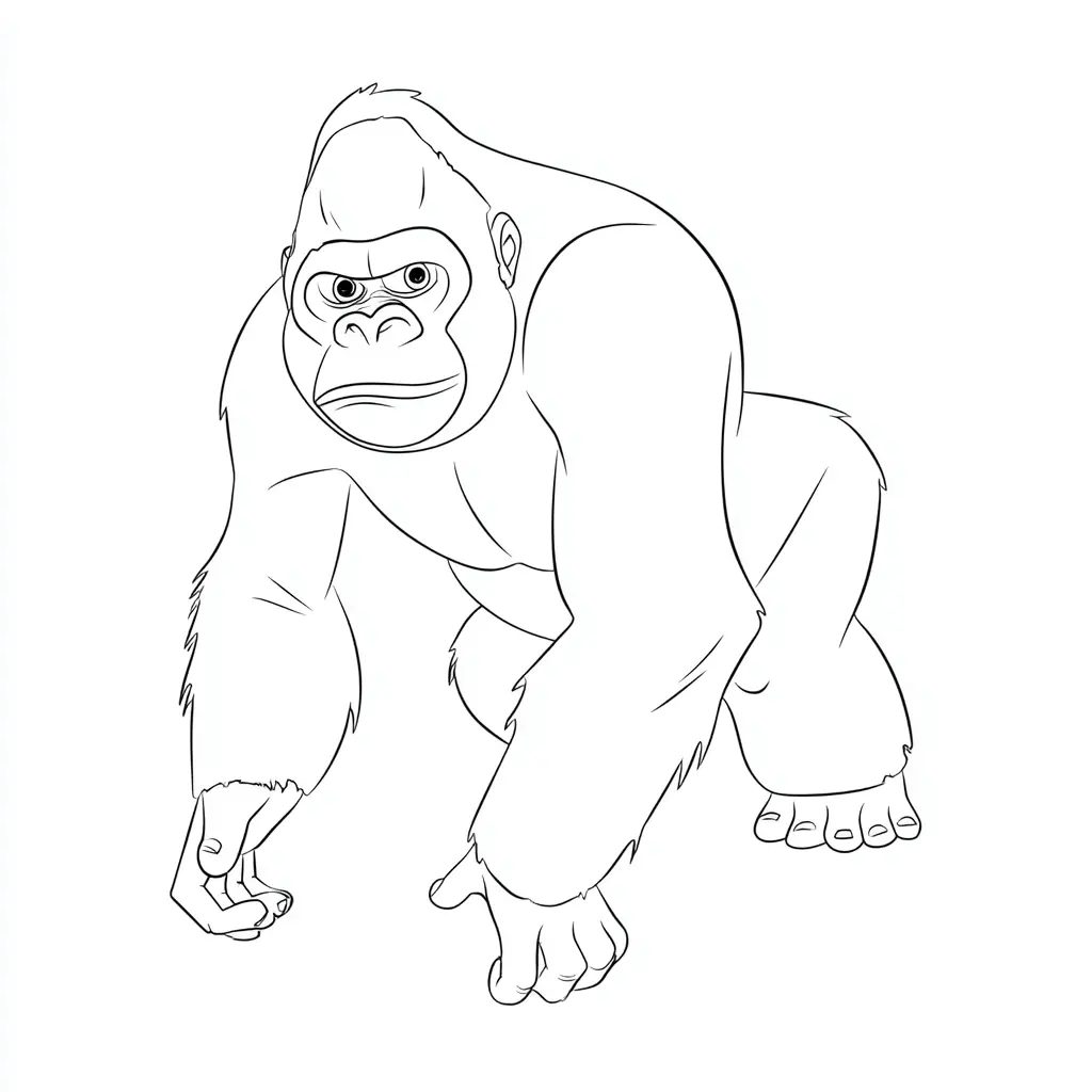 Dibujo de gorila en posición natural para colorear Dibujo de gorila en posición natural para colorear