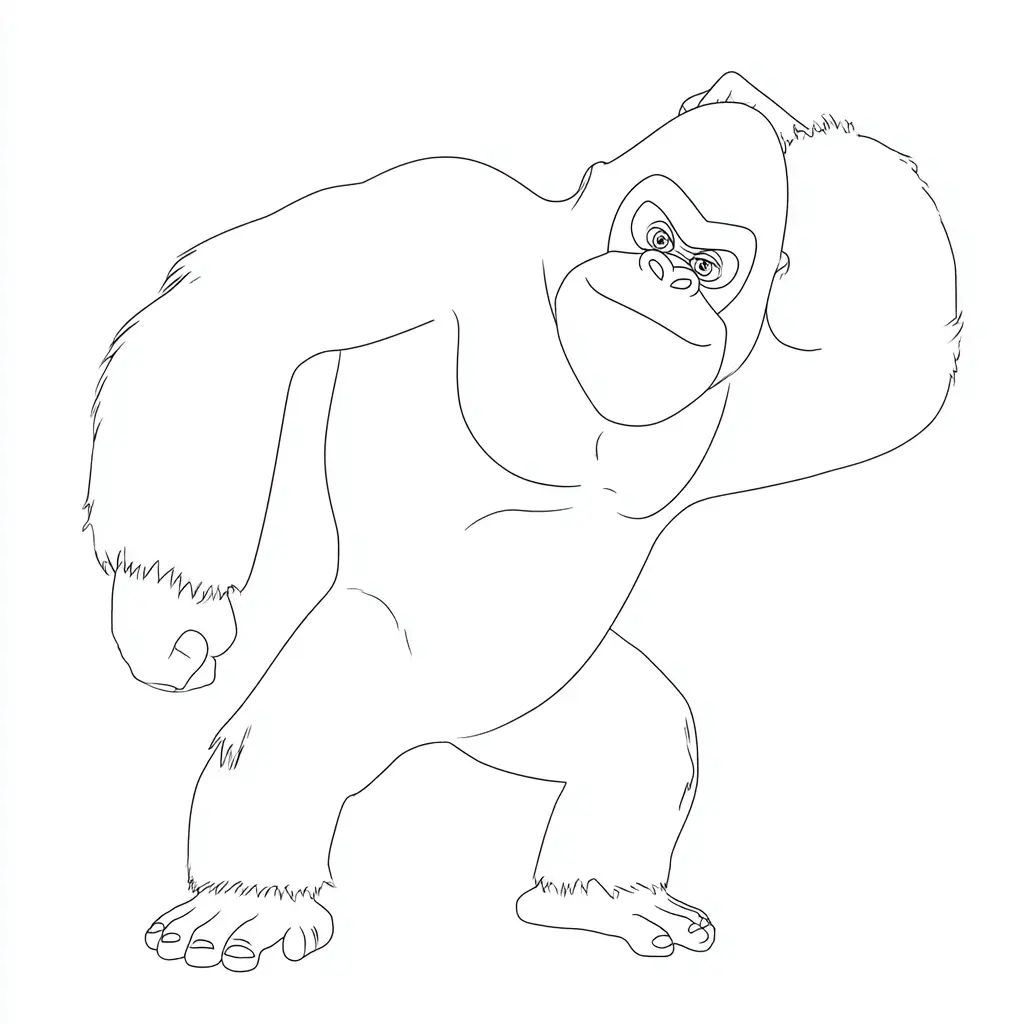 Dibujo de pose animado de gorila para colorear Dibujo de pose animado de gorila para colorear