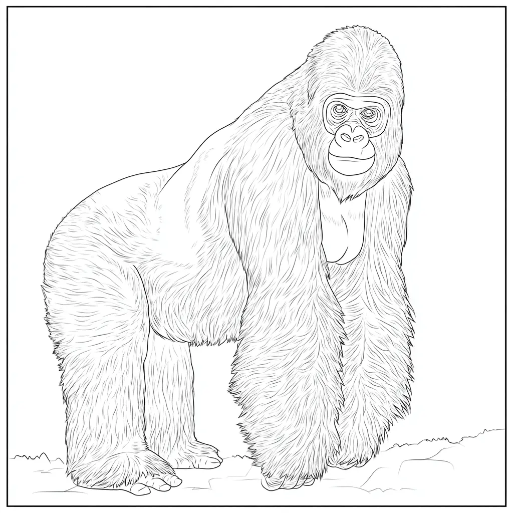 Dibujo de gorila con detalles de pelo para colorear Dibujo de gorila con detalles de pelo para colorear