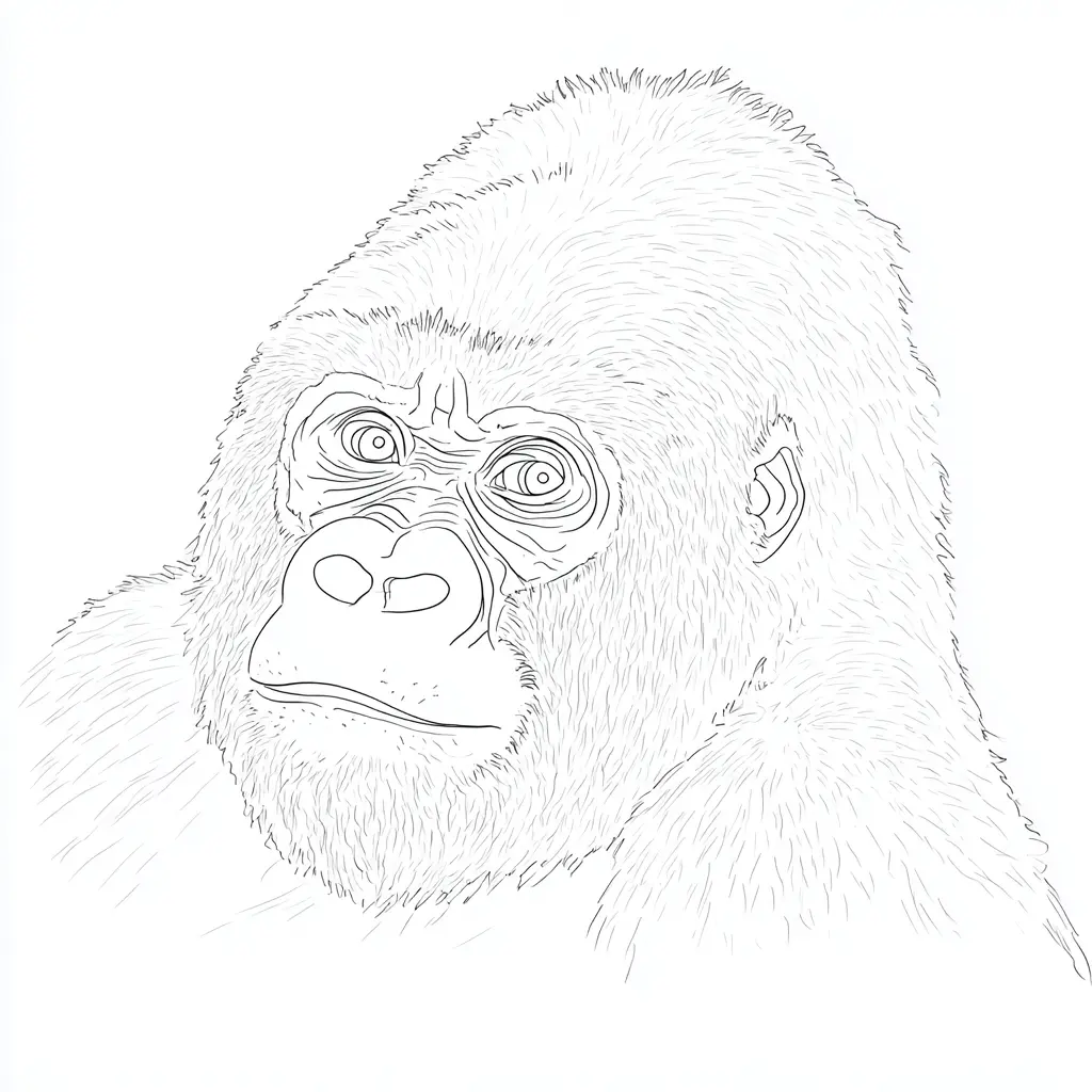 Dibujo de cabeza realista de gorila para colorear Dibujo de cabeza realista de gorila para colorear