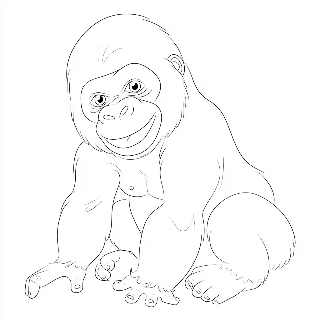 Dibujo de gorila posando sentado para colorear Dibujo de gorila posando sentado para colorear