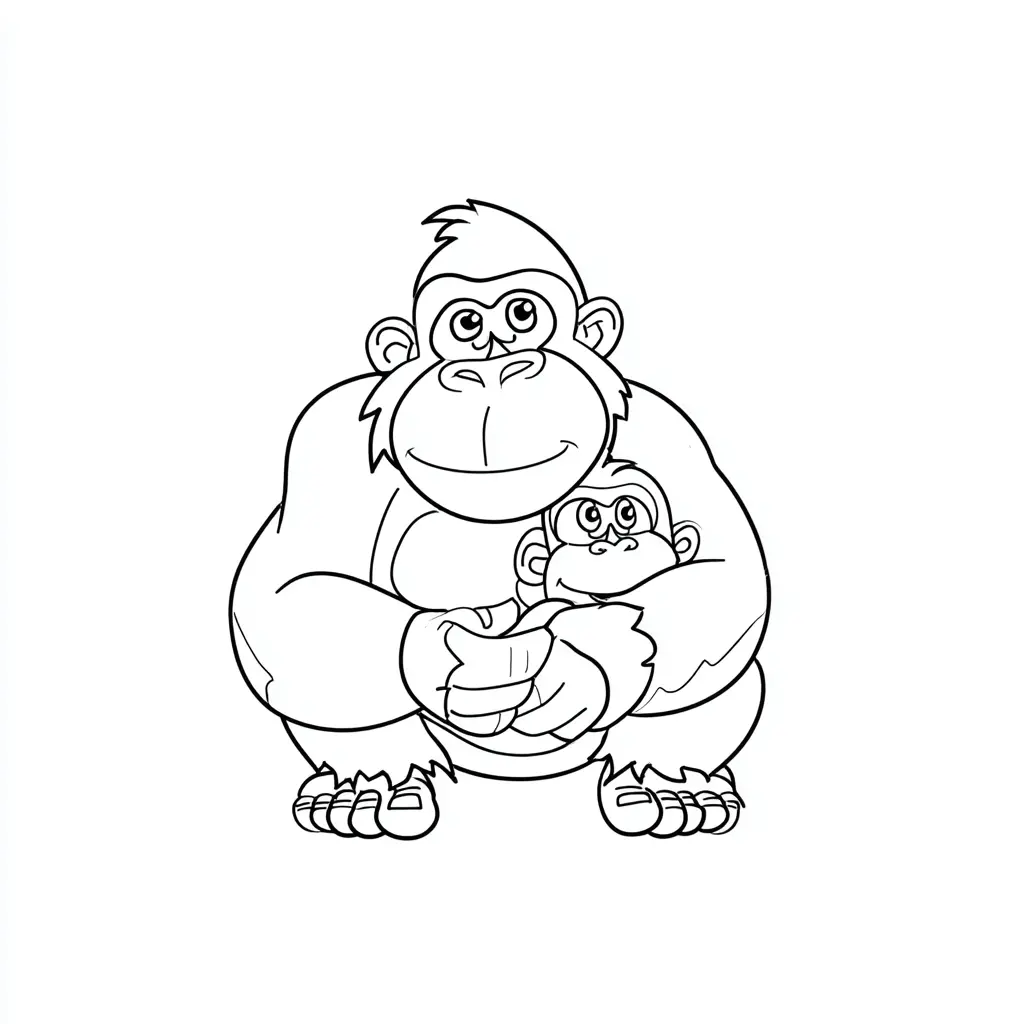 Dibujo de gorila cartoon con su pequeño para colorear Dibujo de gorila cartoon con su pequeño para colorear