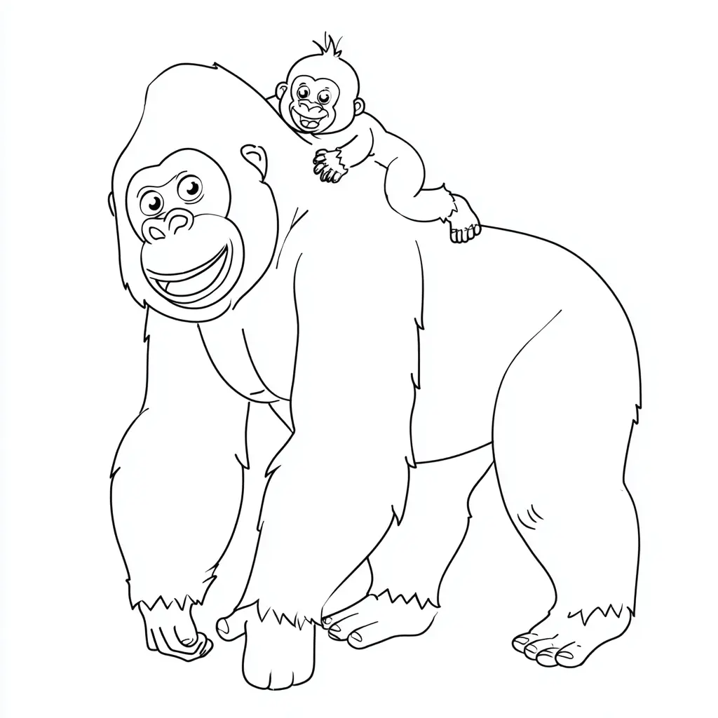 Dibujo de pequeño gorila encima de mamá para colorear Dibujo de pequeño gorila encima de mamá para colorear