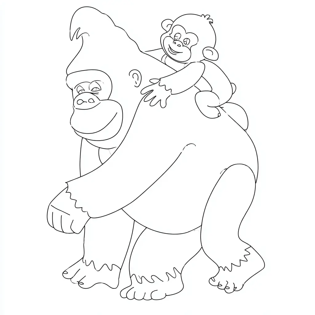 Dibujo de bebé gorila con mamá caminando para colorear Dibujo de bebé gorila con mamá caminando para colorear