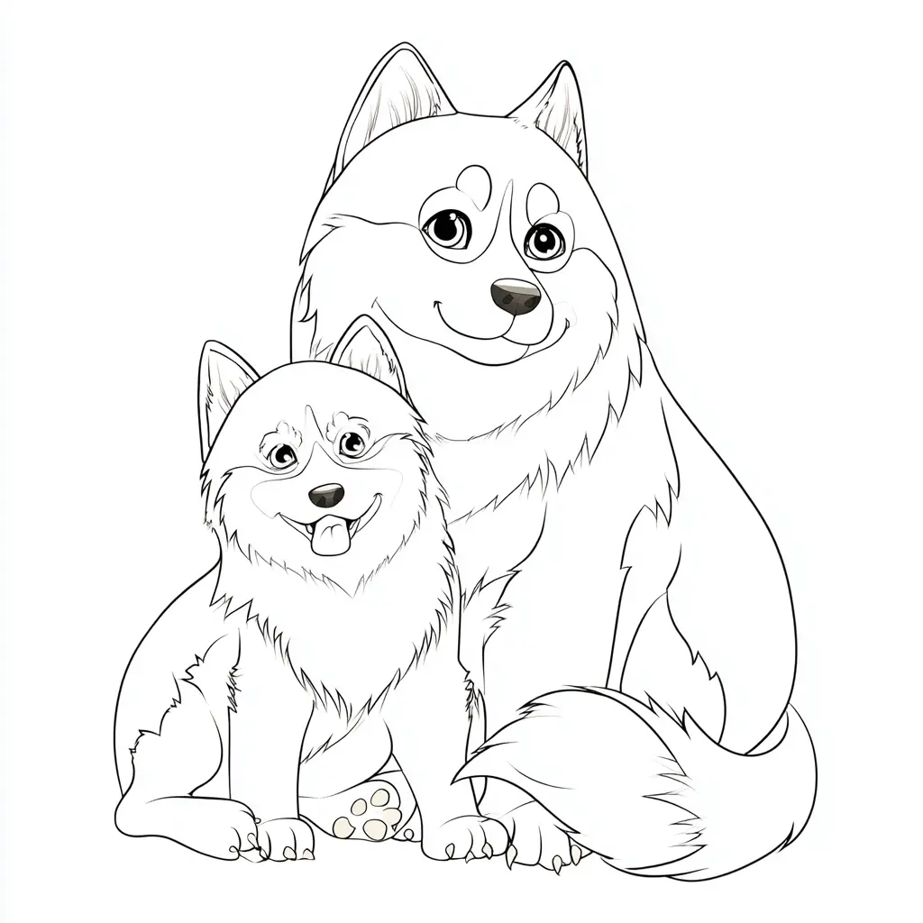 Dibujo de mamá husky con su cachorro para colorear Dibujo de mamá husky con su cachorro para colorear