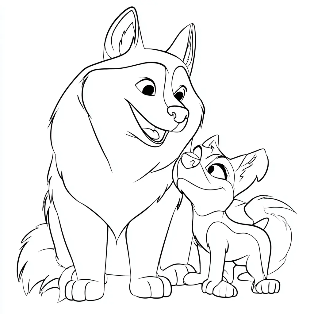 Dibujo de mamá y bebé huskies caricaturescos para colorear Dibujo de mamá y bebé huskies caricaturescos para colorear