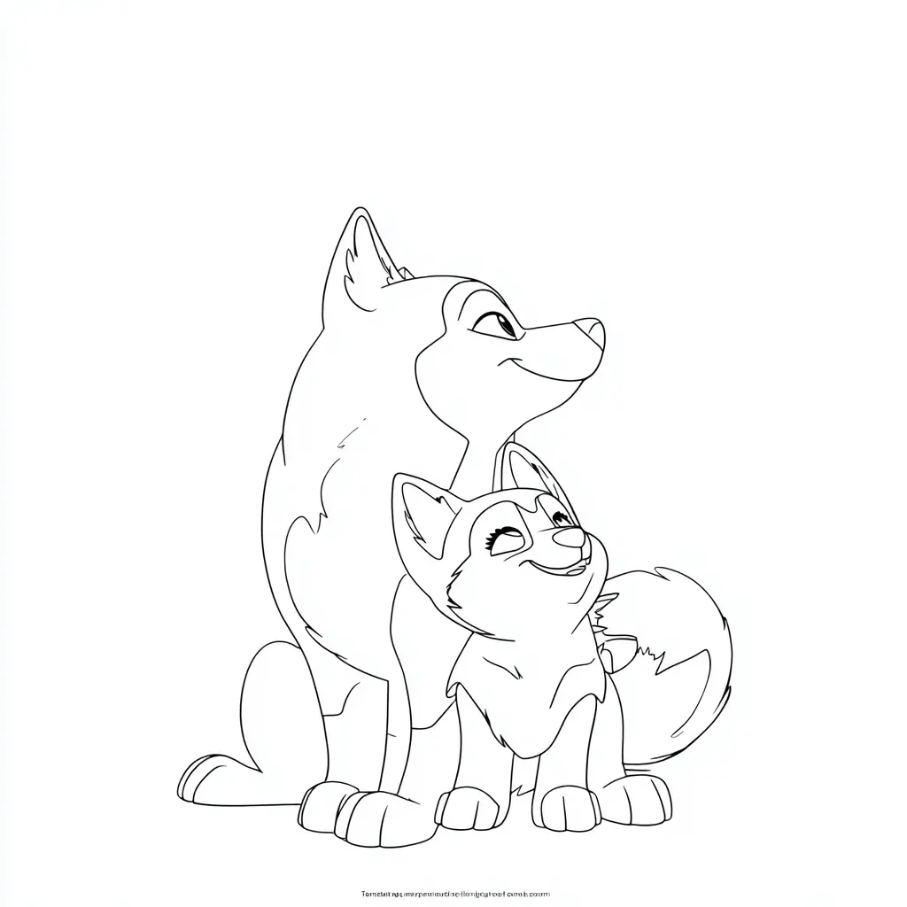 Dibujo de mamá y cachorro huskies felices para colorear Dibujo de mamá y cachorro huskies felices para colorear