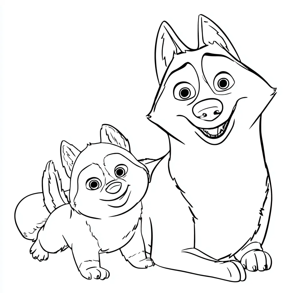 Dibujo de ilustración cartoon de huskies siberianos para colorear Dibujo de ilustración cartoon de huskies siberianos para colorear