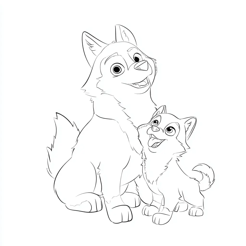 Dibujo de husky bebé con mamá felices para colorear Dibujo de husky bebé con mamá felices para colorear