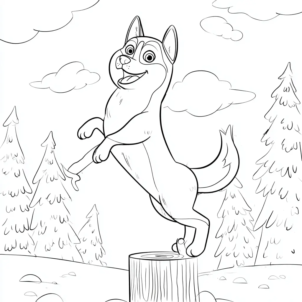 Dibujo de husky de dibujos en el bosque para colorear Dibujo de husky de dibujos en el bosque para colorear