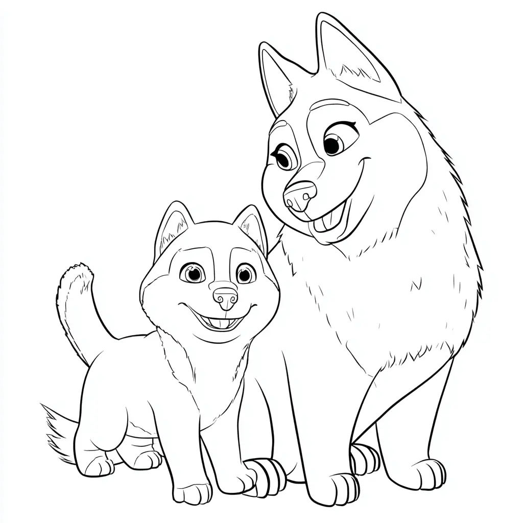 Dibujo de mamá protectora husky con cachorro para colorear Dibujo de mamá protectora husky con cachorro para colorear