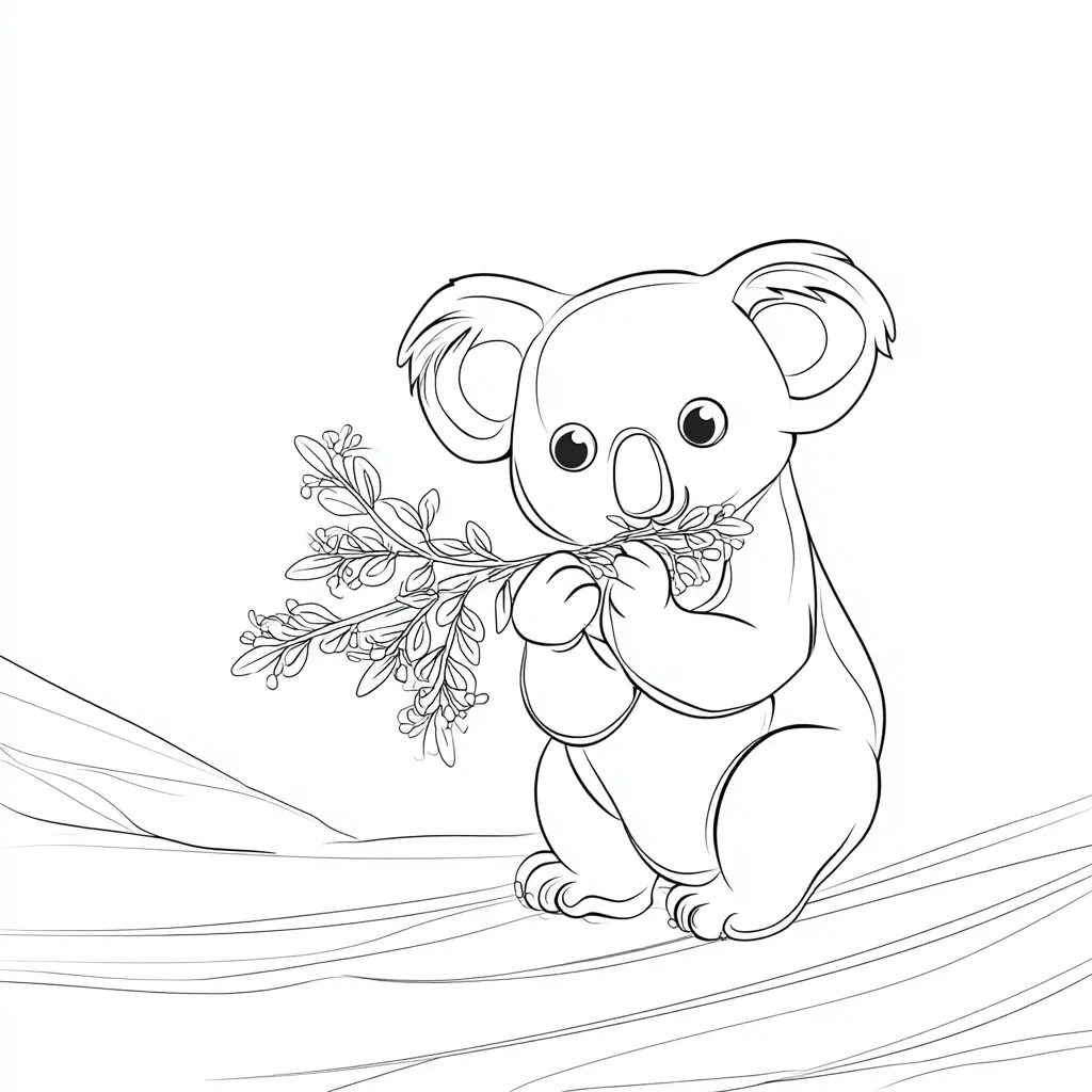 Dibujo de koala comiendo eucalipto para colorear