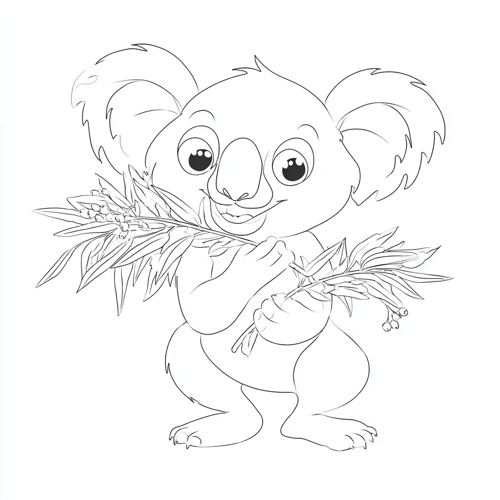 Dibujo de el koala y las ramas de eucalipto para colorear