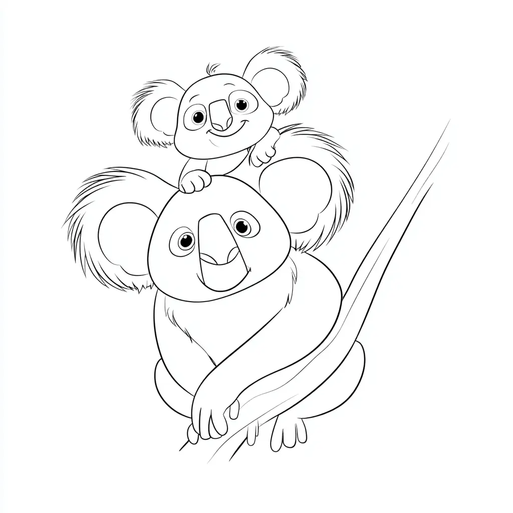 Dibujo de pequeño koala y su mamá para colorear