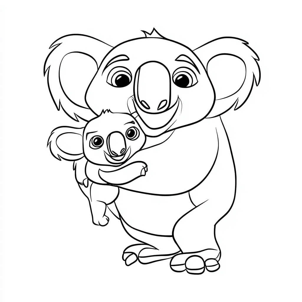 Dibujo de koala abraza a su cría para colorear