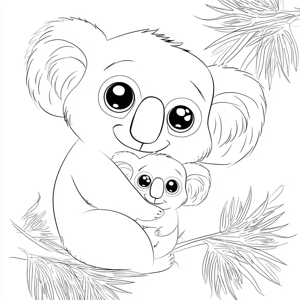Dibujo de cariño de mamá koala para colorear
