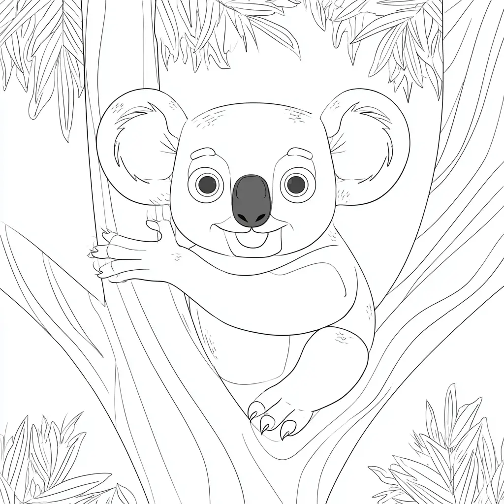 Dibujo de koala en un árbol para colorear