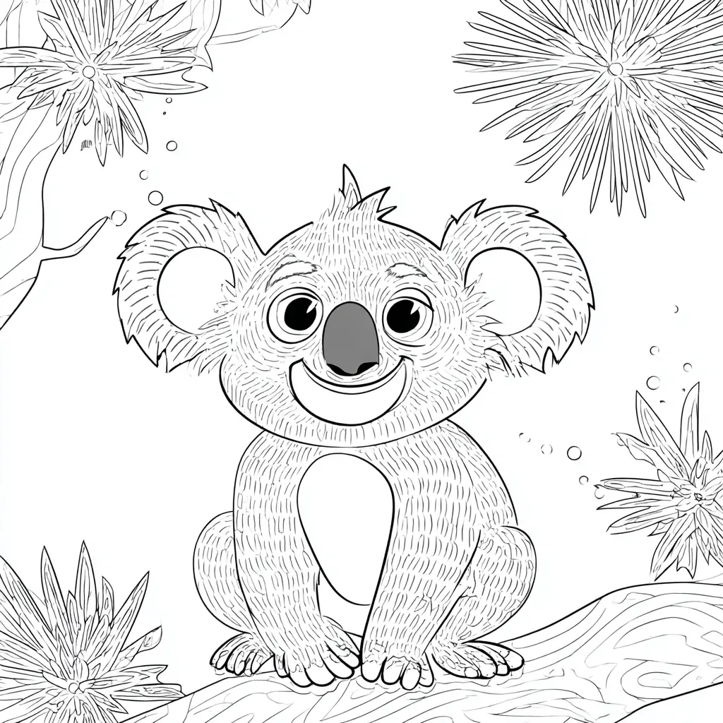 Dibujo de koala con líneas cortas para colorear