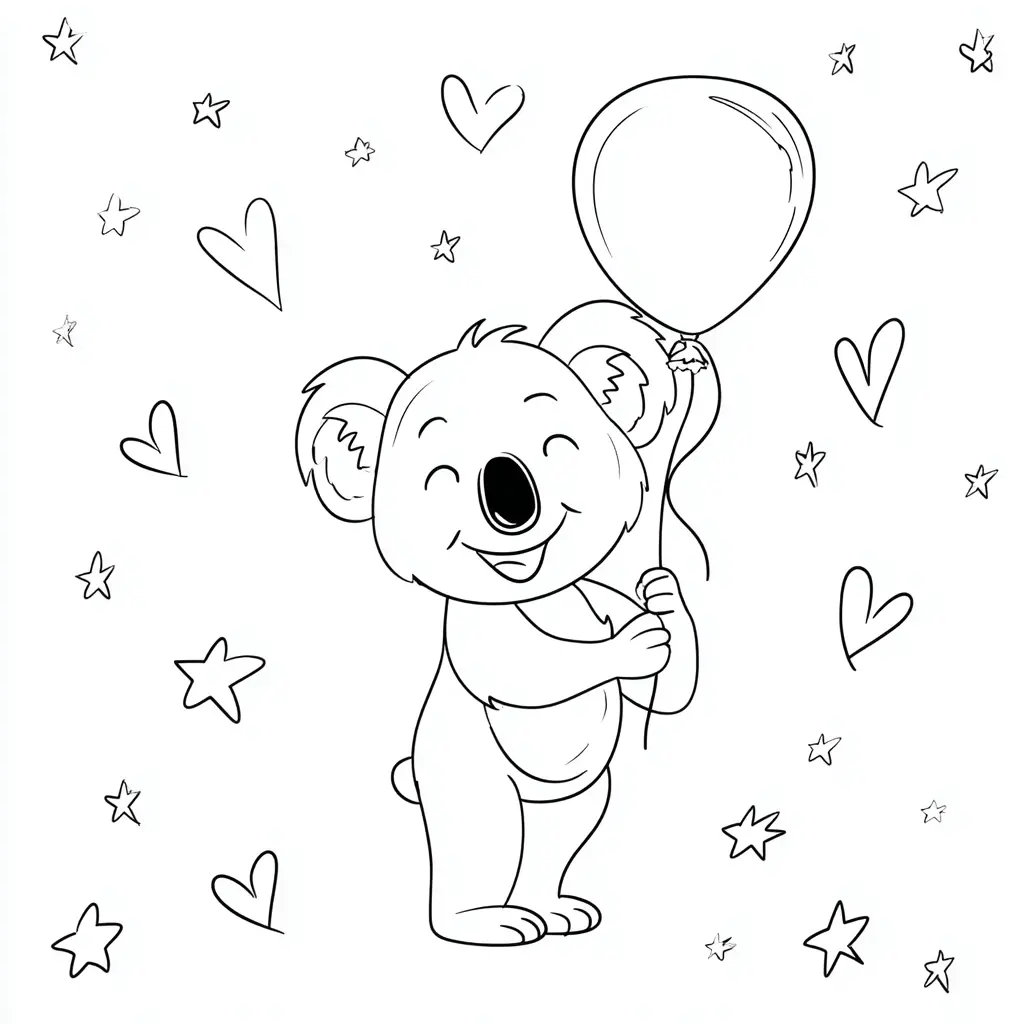 Dibujo de koala feliz con globo para colorear