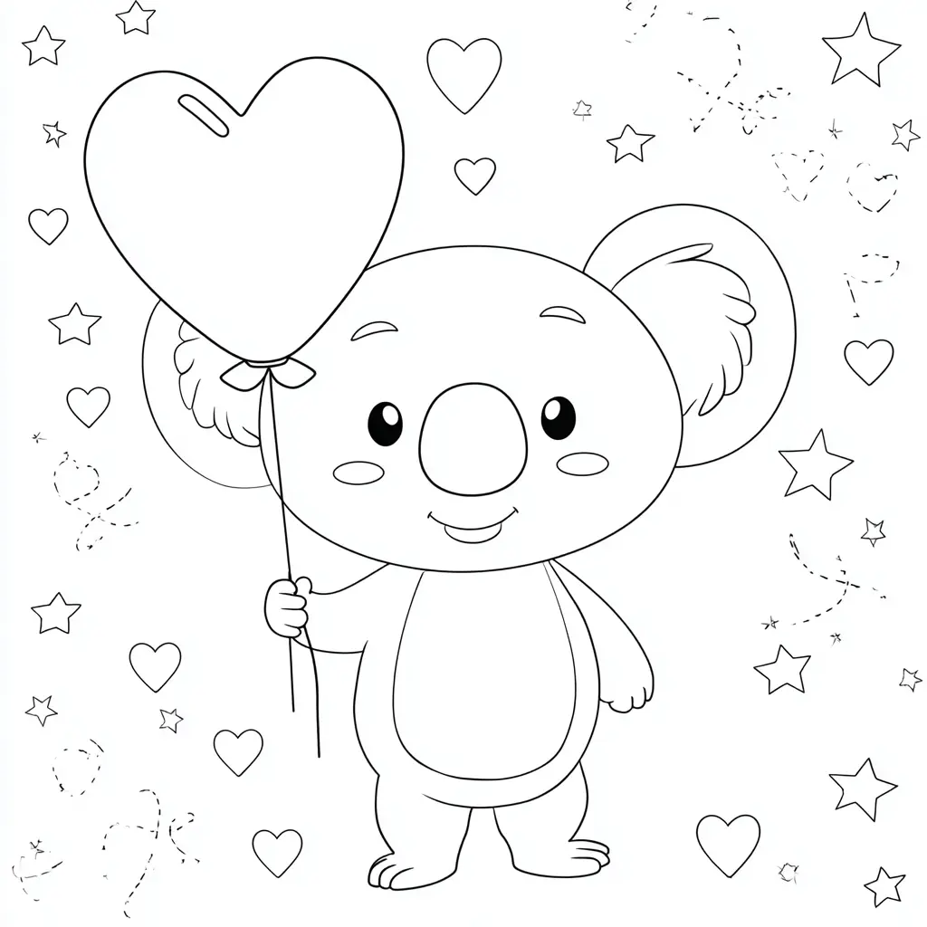 Dibujo de koala con globo de corazón para colorear