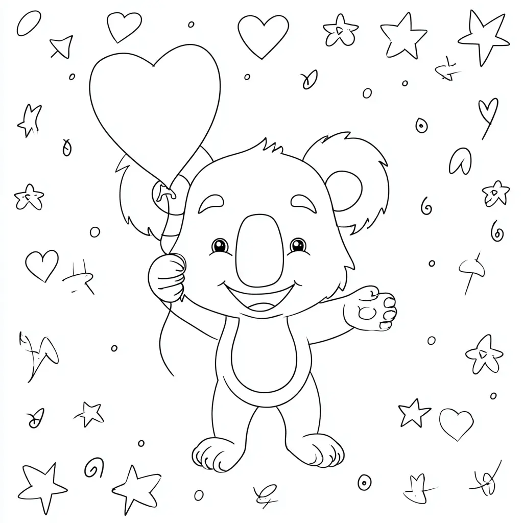 Dibujo de koala amoroso con globo para colorear