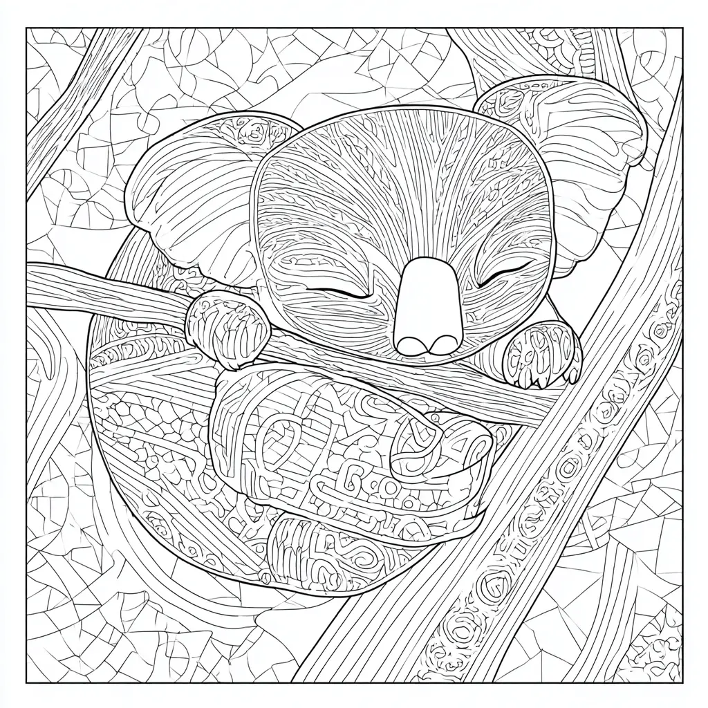 Dibujo de escena de koala zentangle para colorear