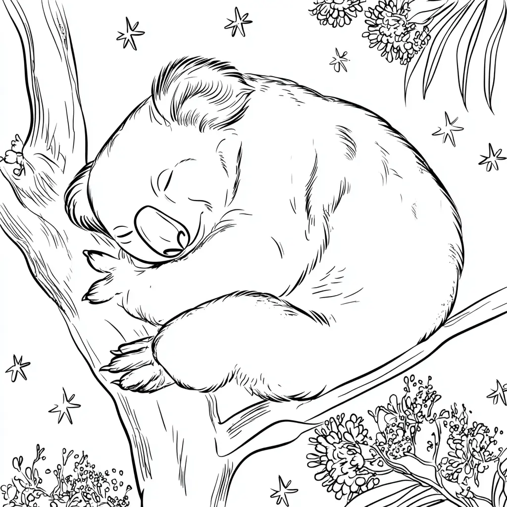 Dibujo de koala realista en la noche para colorear