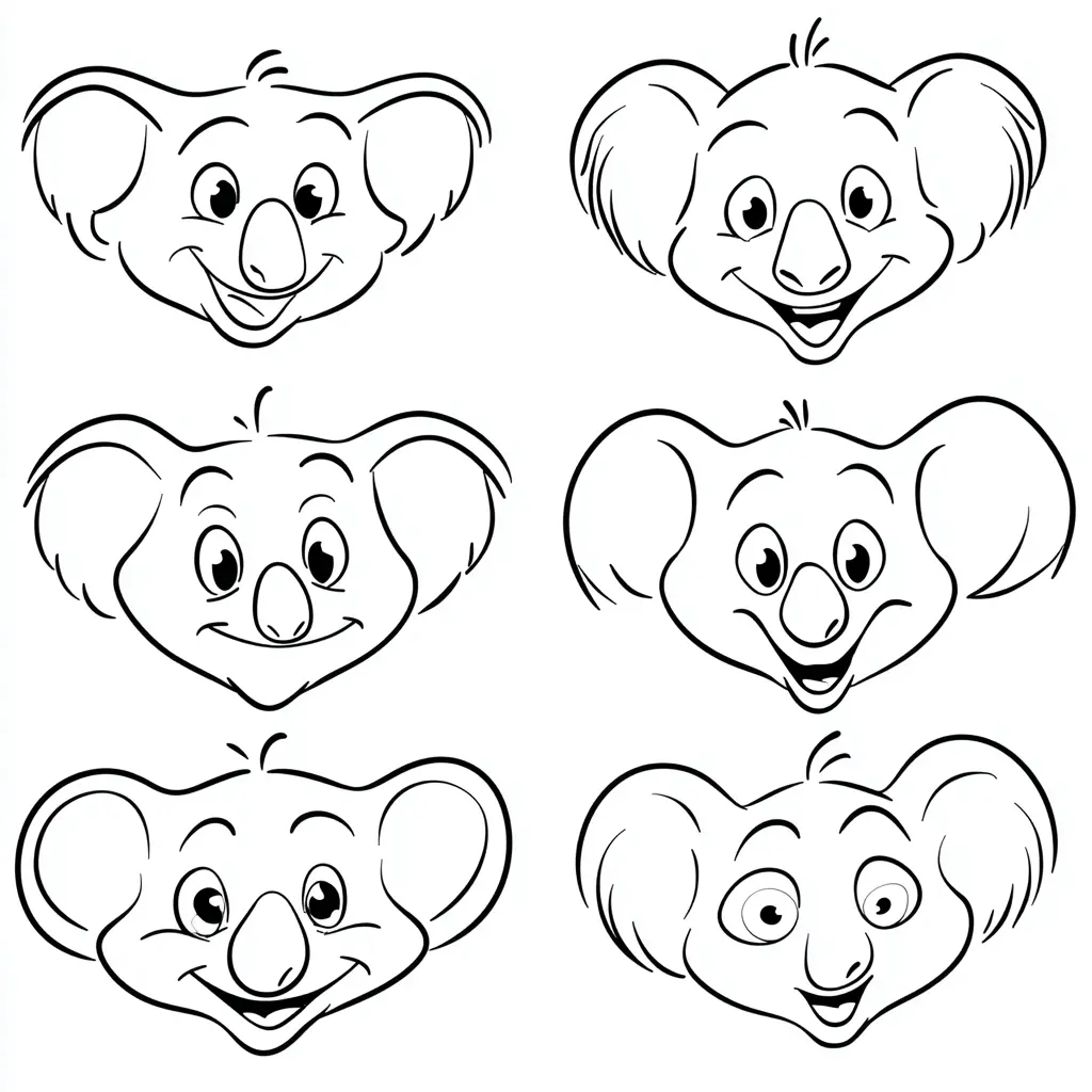 Dibujo de caras de koala cartoon para colorear