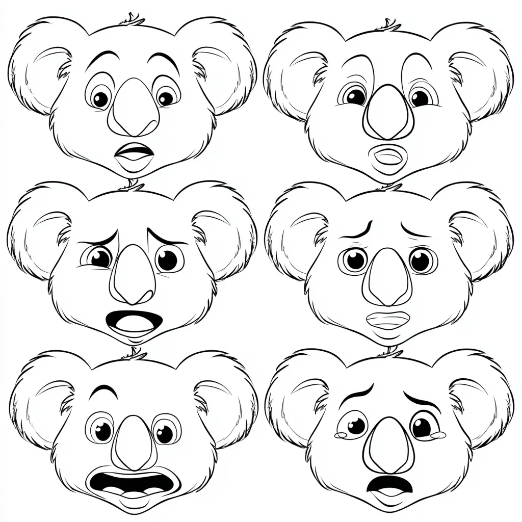Dibujo de distintas emociones de koala para colorear