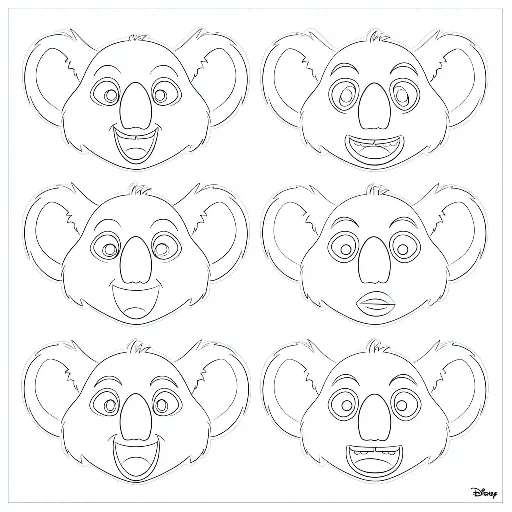 Dibujo de contornos de caras de koala para colorear