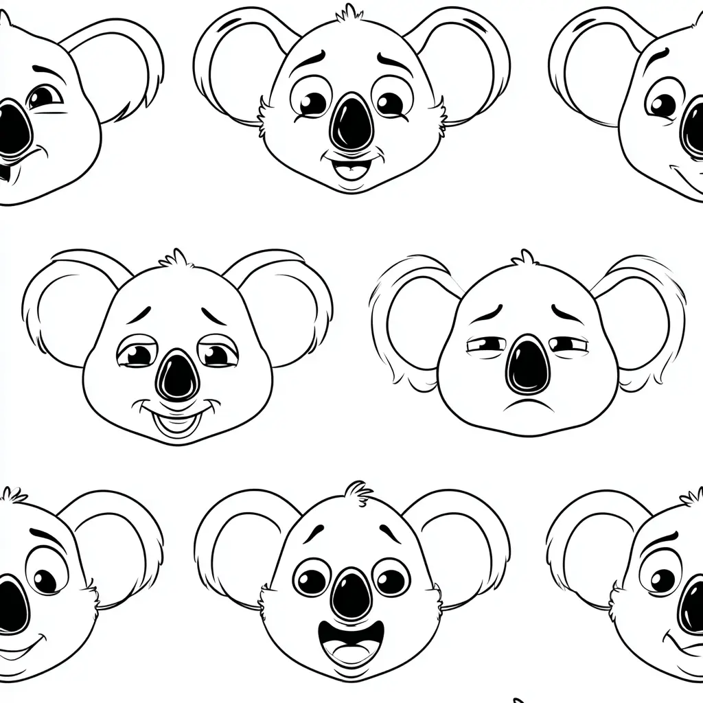 Dibujo de caras kawaii de koala para colorear