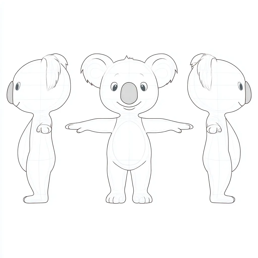 Dibujo de tres posiciones de koala para colorear