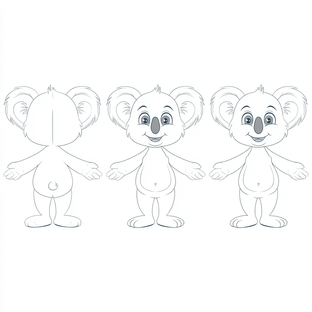 Dibujo de poses de koala con brazos abiertos para colorear