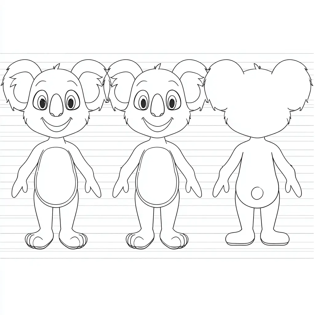 Dibujo de koala en distintas poses para colorear